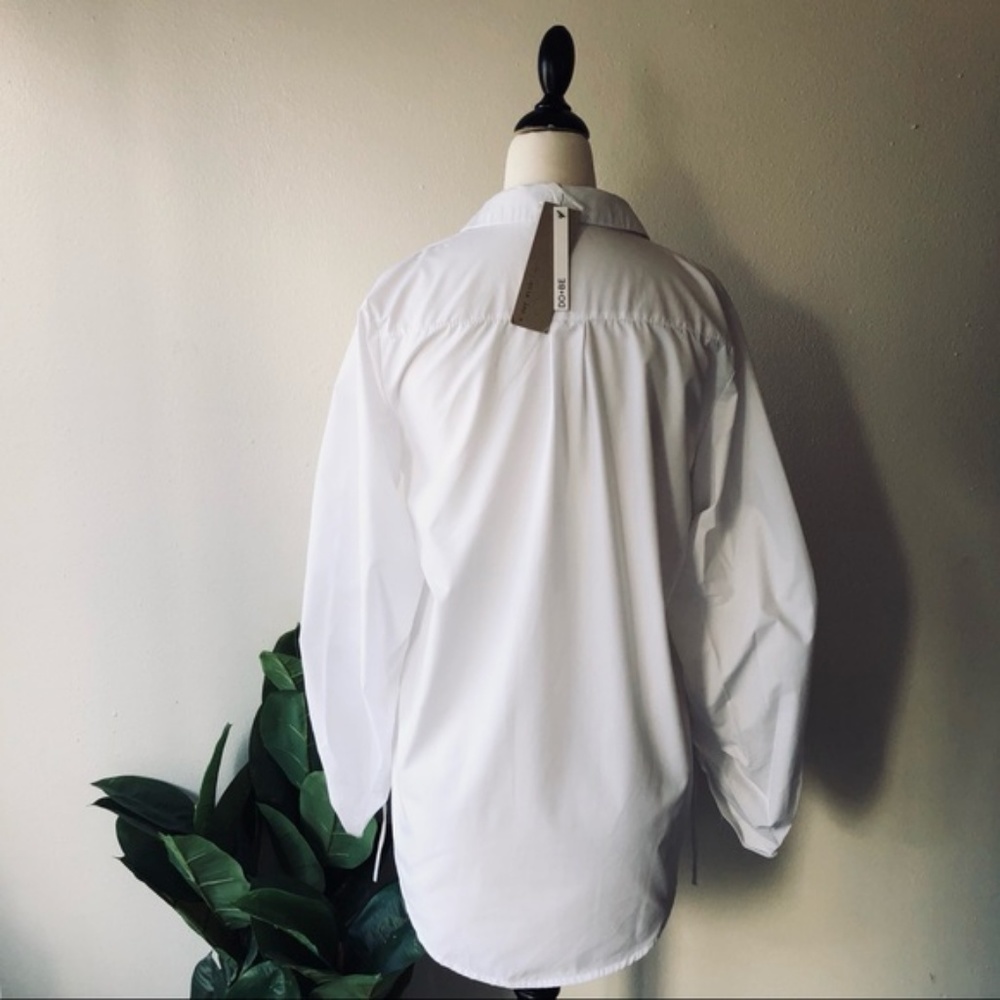 1 LEFT! Boyfriend White Button Up with Tie Sleeves - Picture 5 of 5